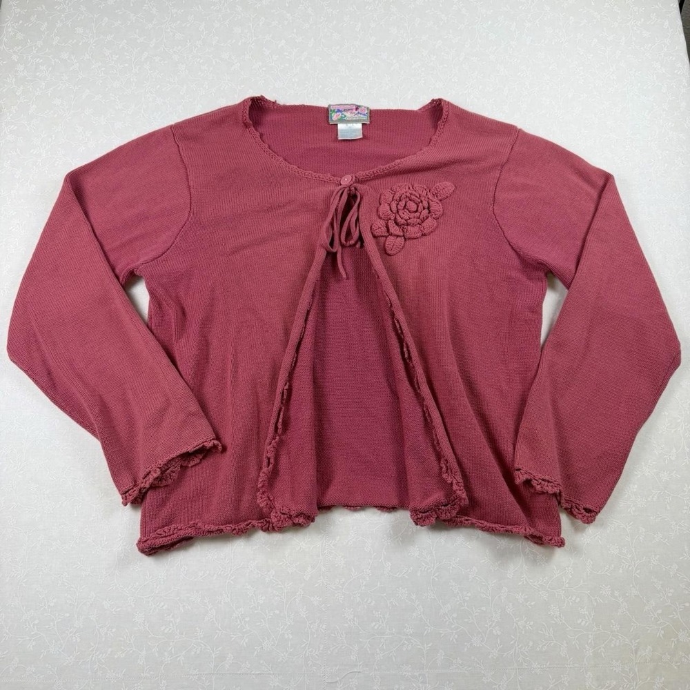 1990's April Cornell Vintage Pink Floral Grandma-Core Cardigan — Size M